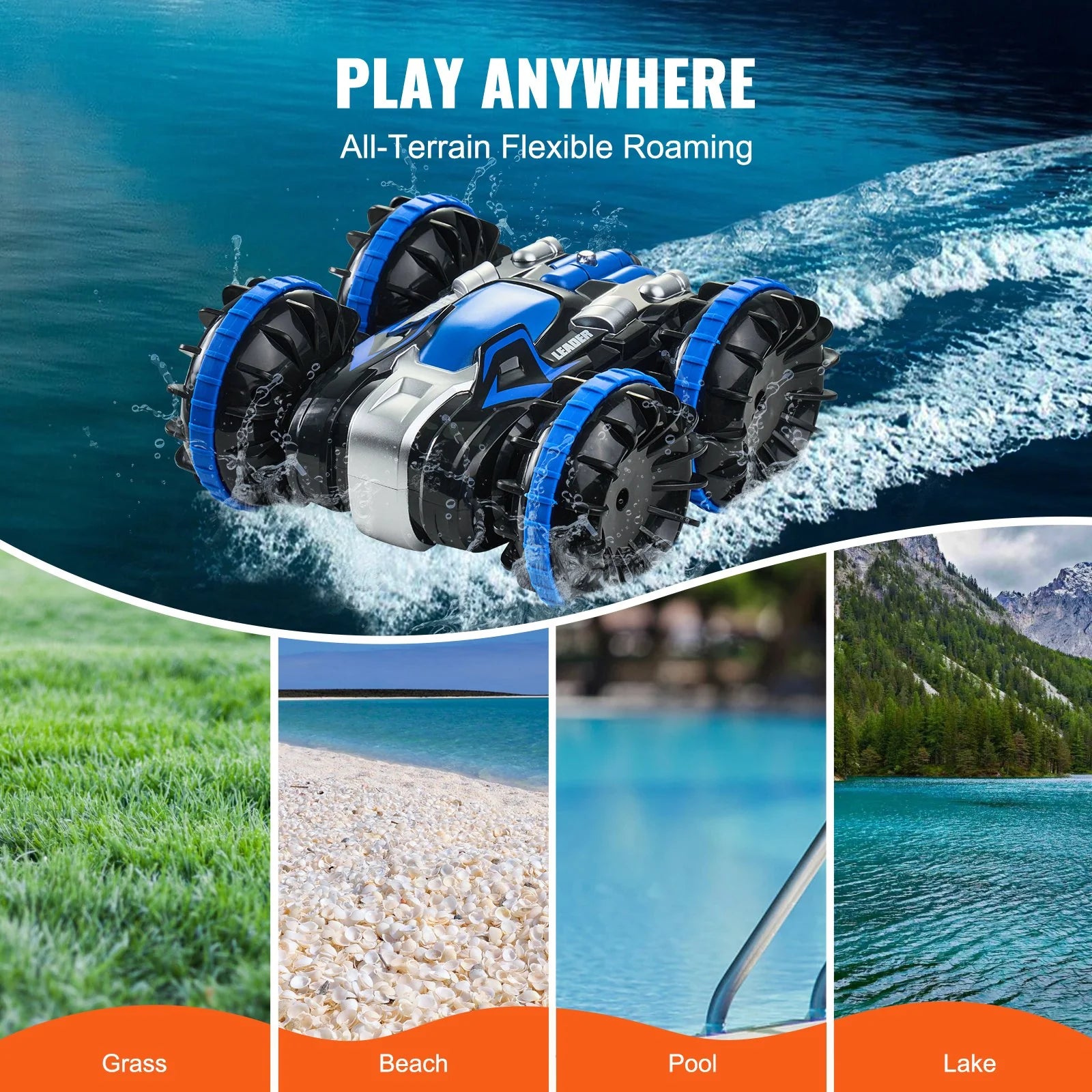 Amphibious Remote Control Car Boat | 2.4GHz 4WD RC Boat for Kids & Adults (Blue)