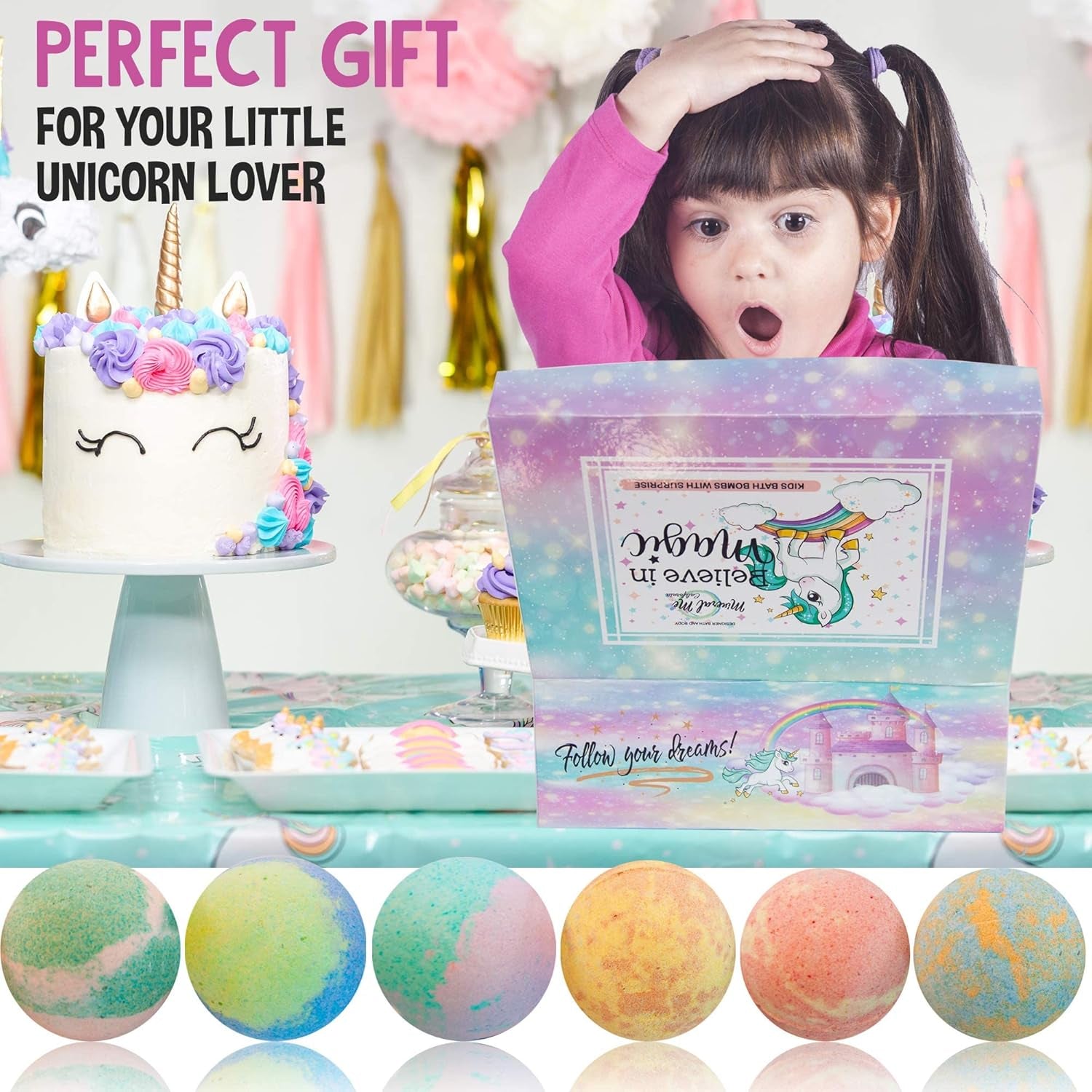 Unicorn Bath Bombs with Jewelry & Toy for Girls | Organic, Skin Moisturizing Gift