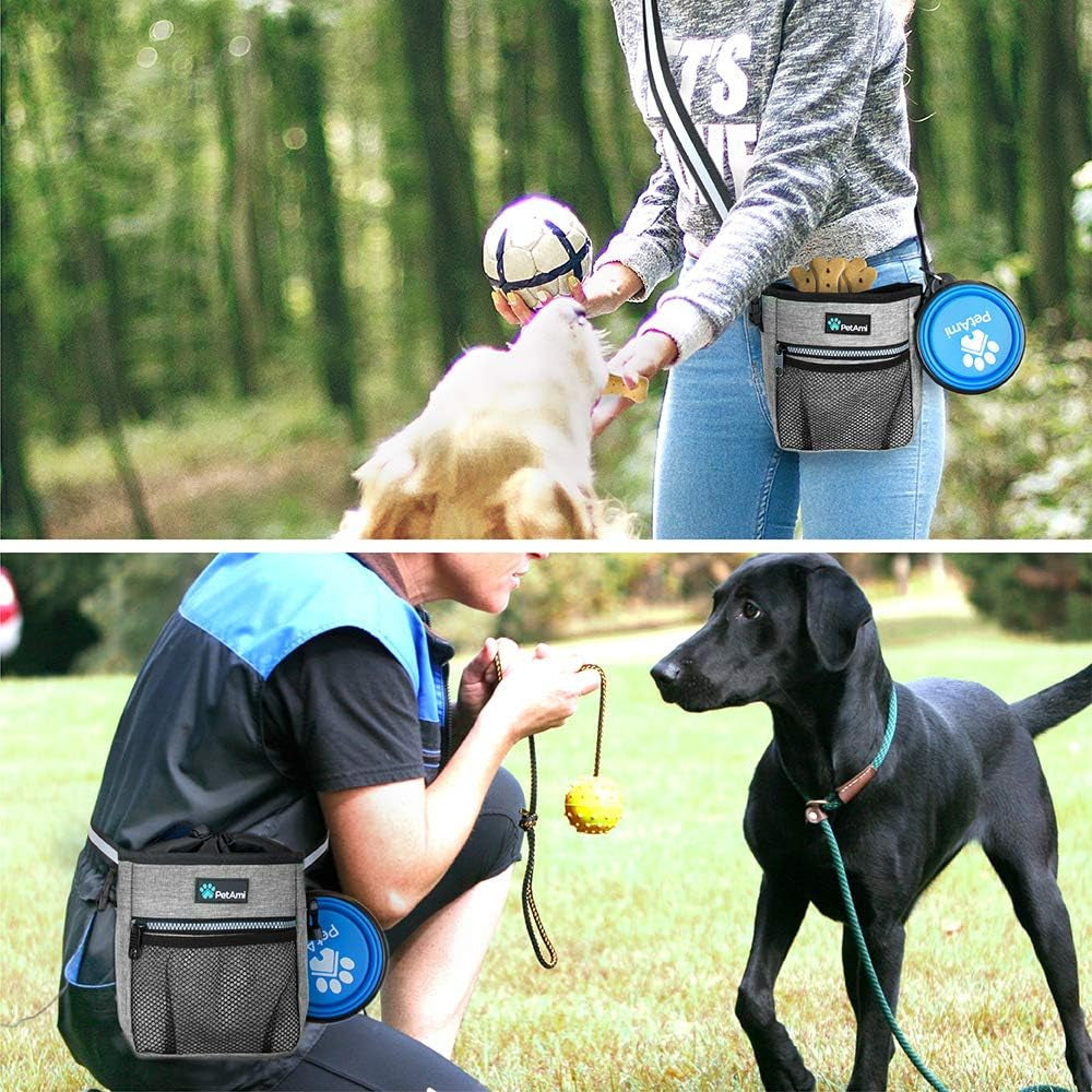 Dog Treat Pouch with Poop Bag Dispenser & 3-Way Wear (Heather Gray)