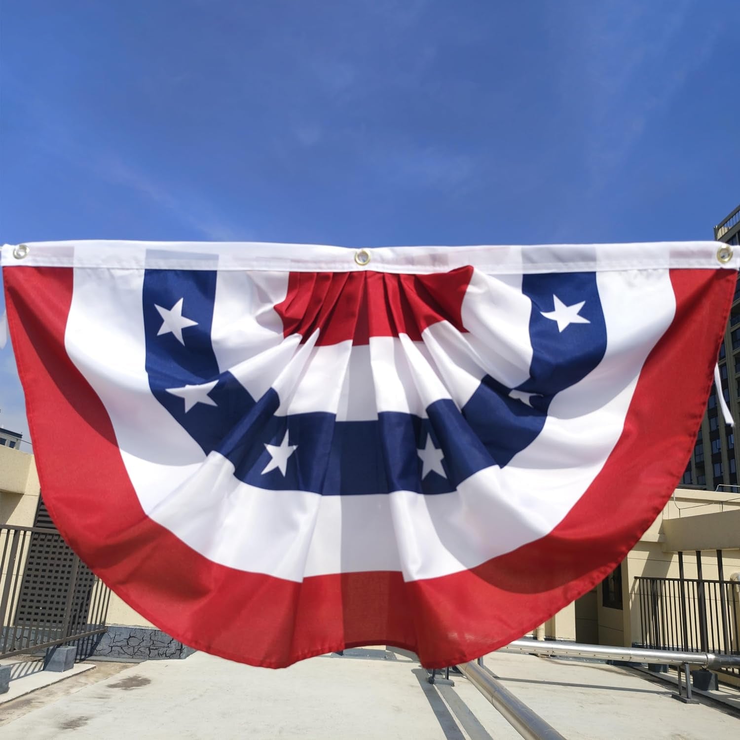 Patriotic Bunting & Banner Set | Red White Blue Pleated Fans (6-Pack, 3x1.5 Ft)