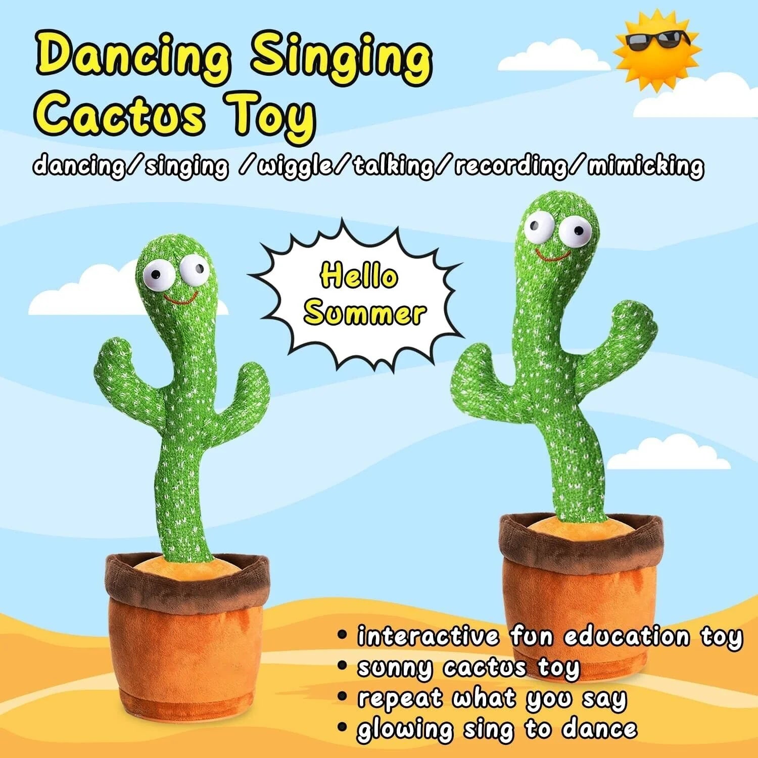 Dancing Cactus Plush Toy | Electronic Recording, Shake & Song Fun Gift