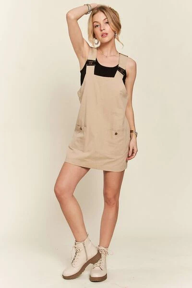 Adjustable Wide Strap Square Neck Overall Dress