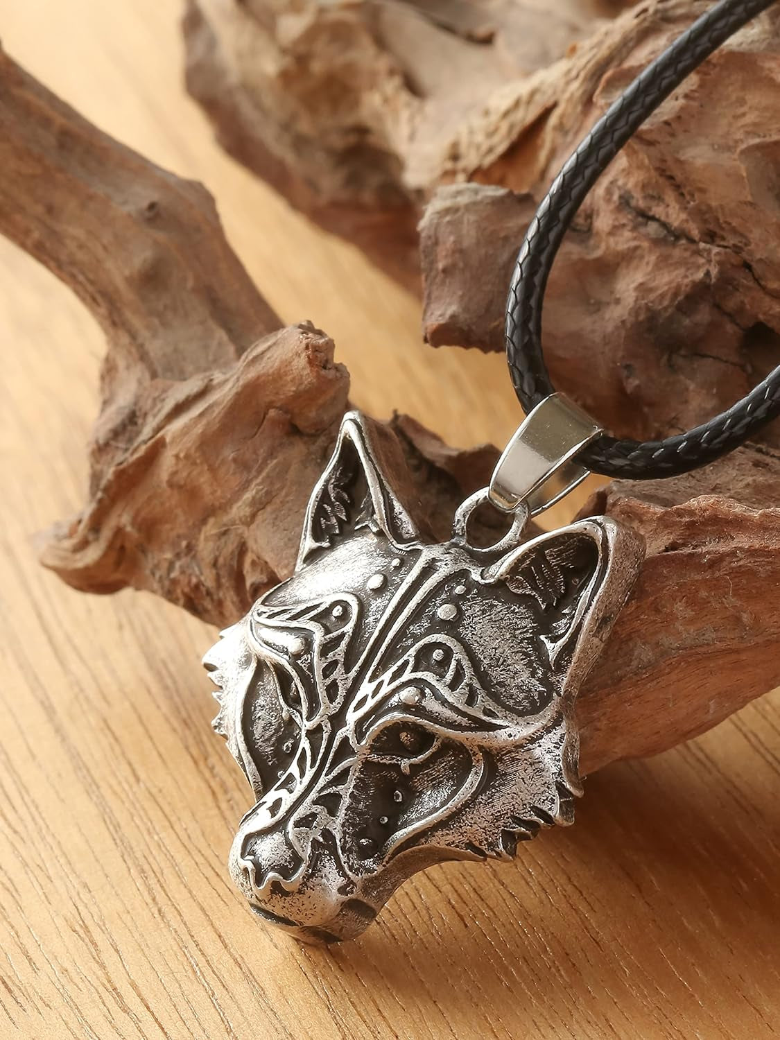 Viking Wolf Head Necklace | Wolf Pendant Jewelry Gift for Men & Women