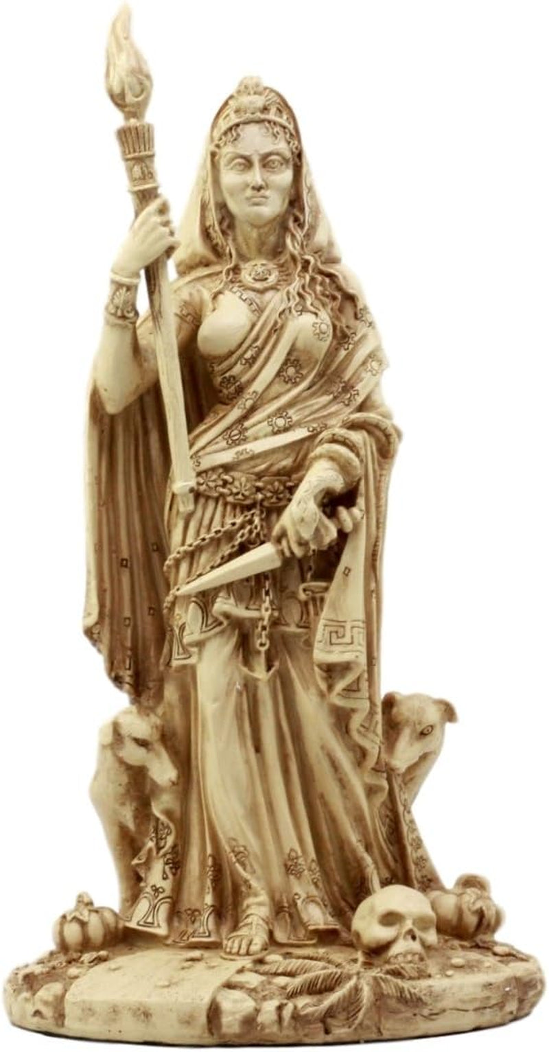 Hecate Statue | Greek Goddess of Magic & Witchcraft with She-Dogs Figurine (Ivory Beige)