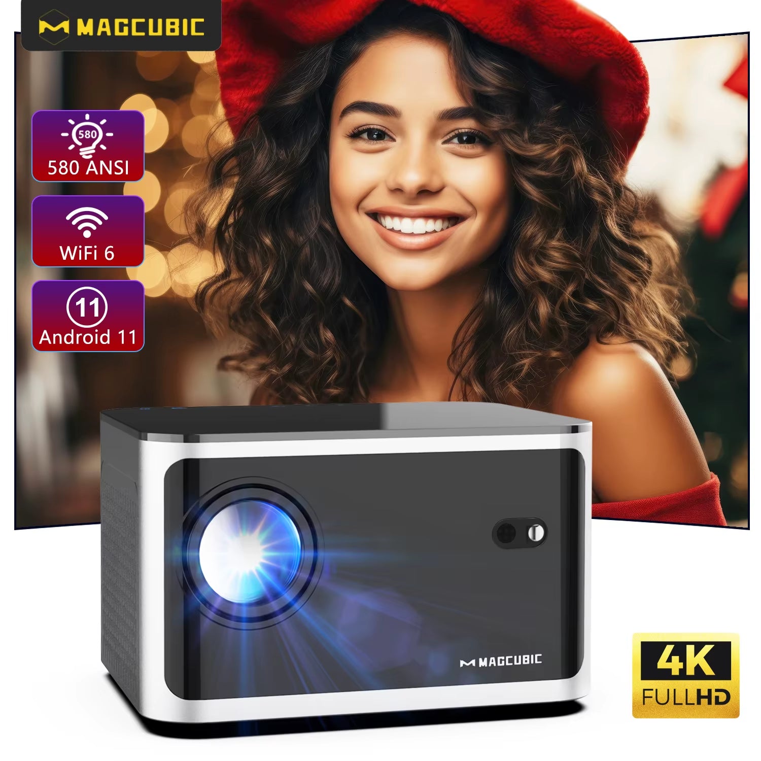 Auto Focus 4K Projector | Android 11, Wifi6, Voice Control, 1080P, BT5.0"