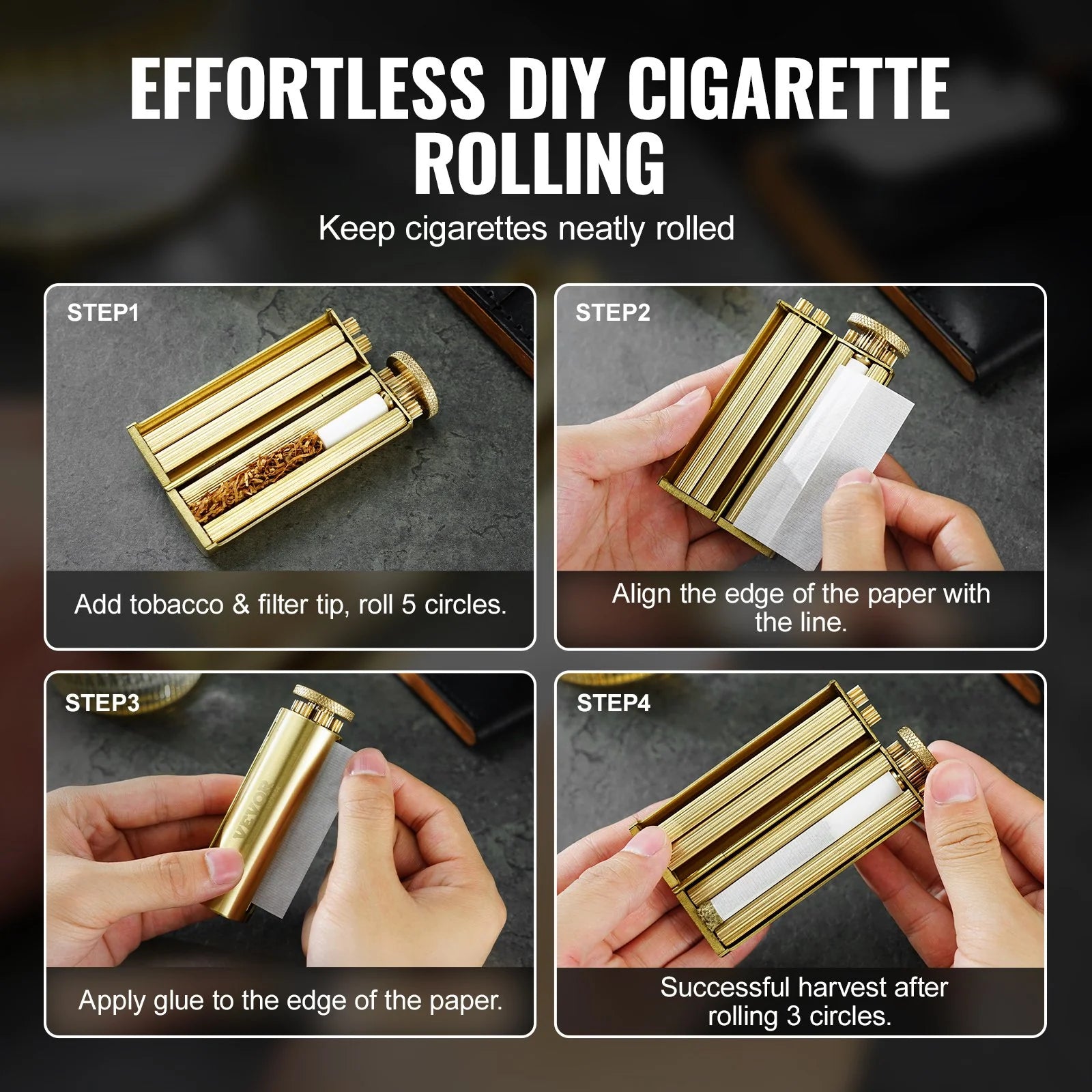 Cigarette Rolling Machine | Solid Brass Manual Tobacco Roller, Fits 70mm Paper, Vintage Gift