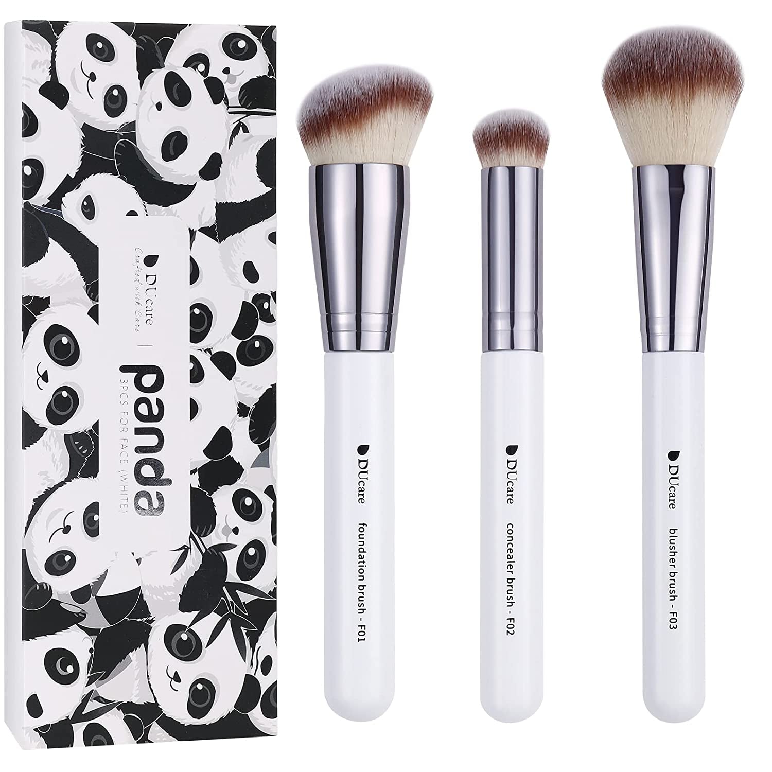 3-Piece White Makeup Brush Set – Foundation, Contour & Blush Brushes