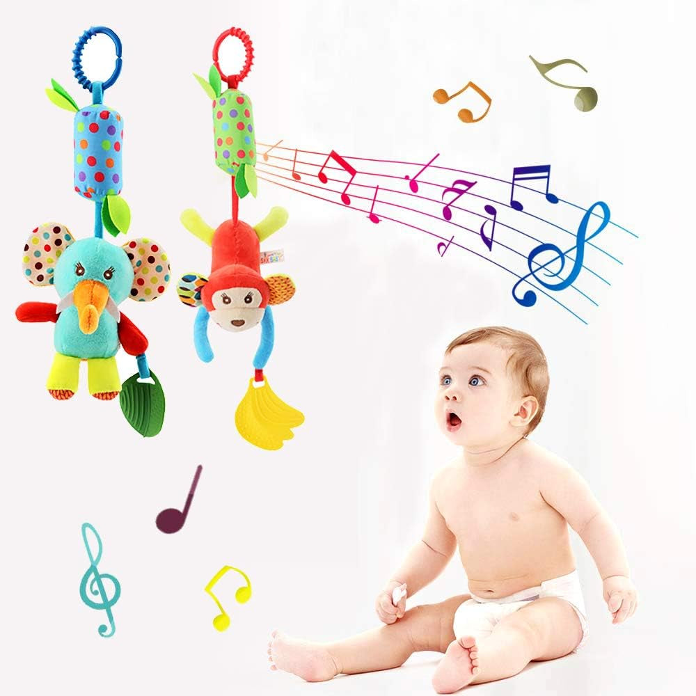 Montessori Baby Sensory Toys – Car Seat & Stroller Activity Set for 3+ Months (Pack of 4)