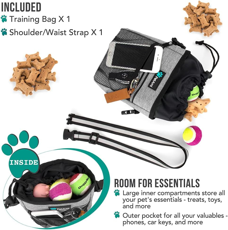 Dog Treat Pouch with Poop Bag Dispenser & 3-Way Wear (Heather Gray)