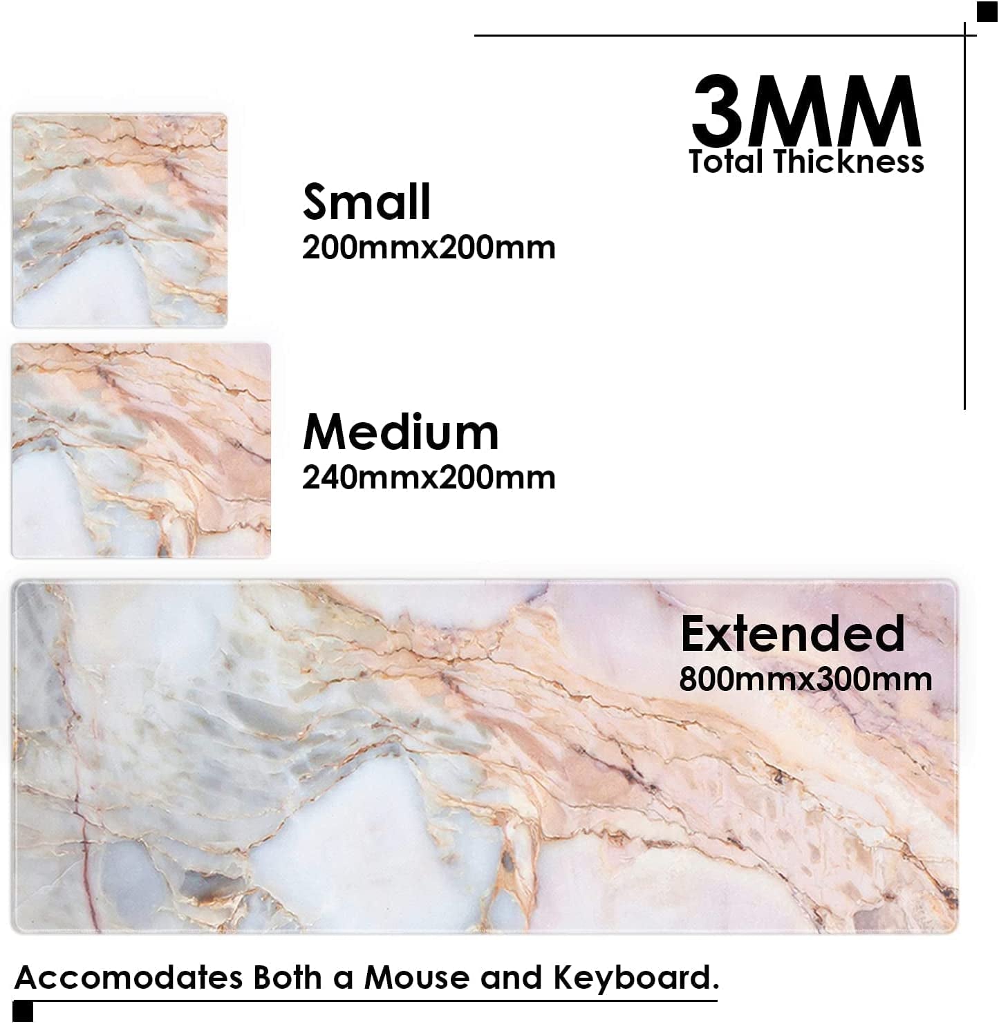 XXL Pink Marble Gaming Mouse Pad | Oversized with Non-Slip Rubber Edges