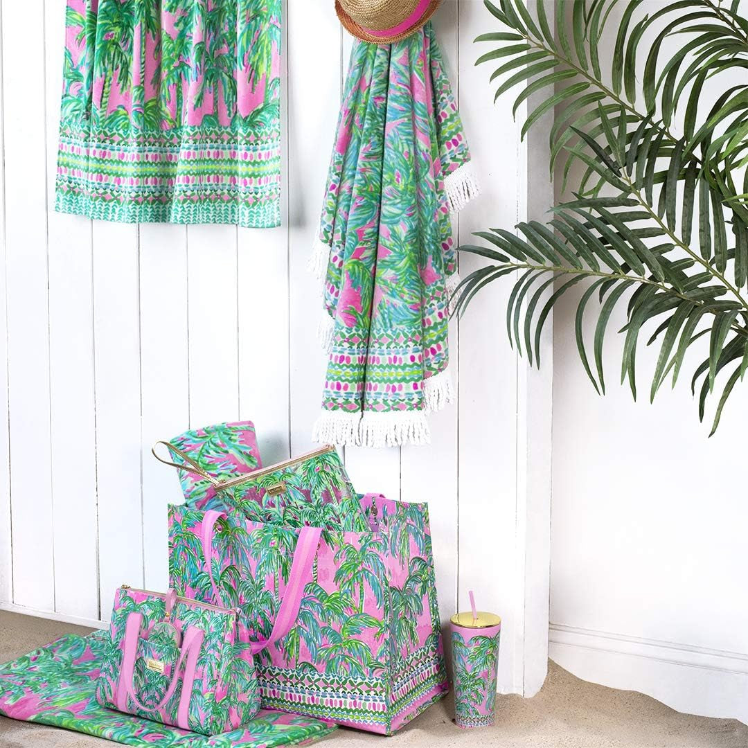 XL Reusable Market Shopper Bag with Shoulder Straps (Pink/Green)