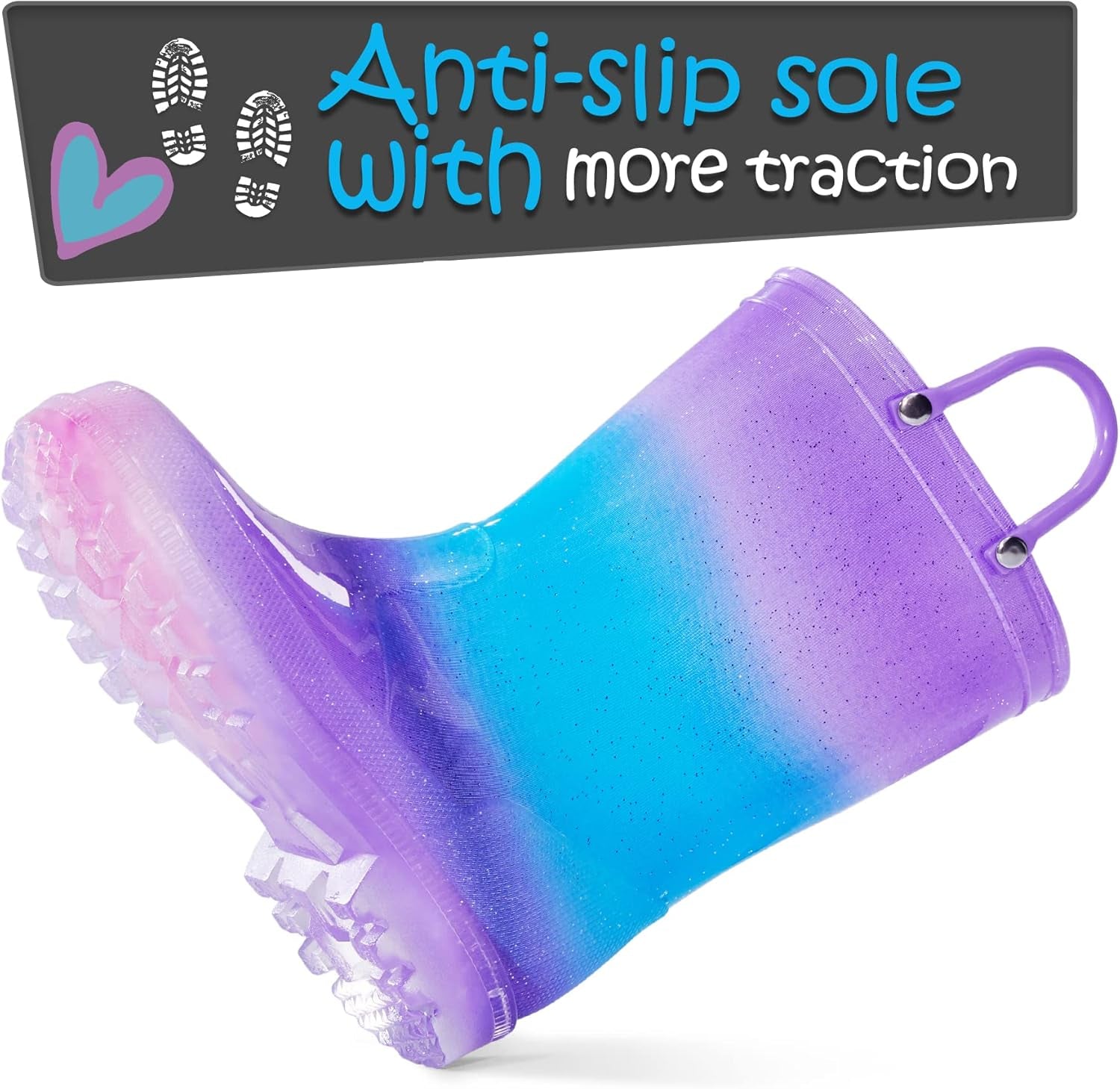 Kids Waterproof Light-Up Rain Boots with Easy-On Handles