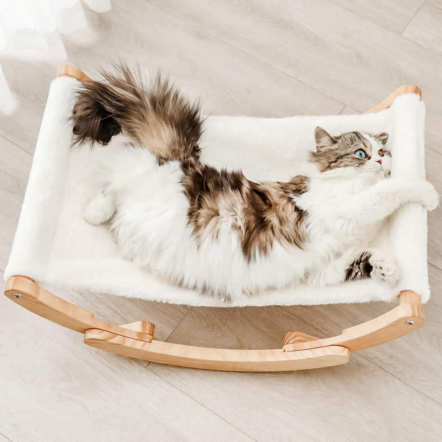 New Moon Cat Hammock | Elevated Swing Chair Bed for Cats & Small Dogs (White)