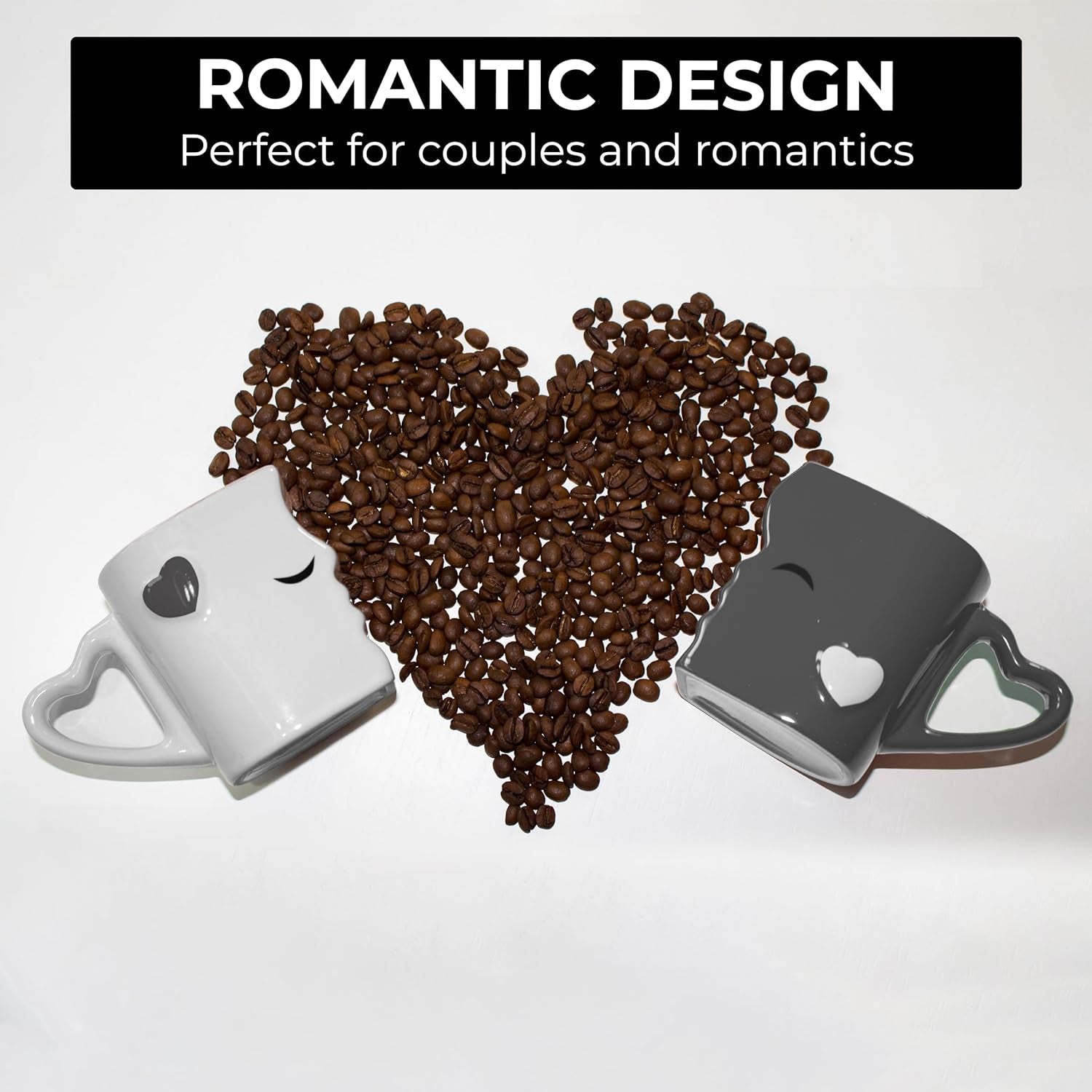 Ceramic Kissing Coffee Mugs Set with Gift Box (Gray)