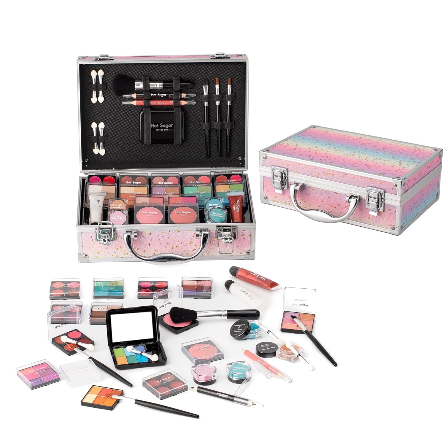 Teen Makeup Kit | Starter Set with Eye Shadow, Lip Balm, Blush, Brush & Mirror (Rainbow)