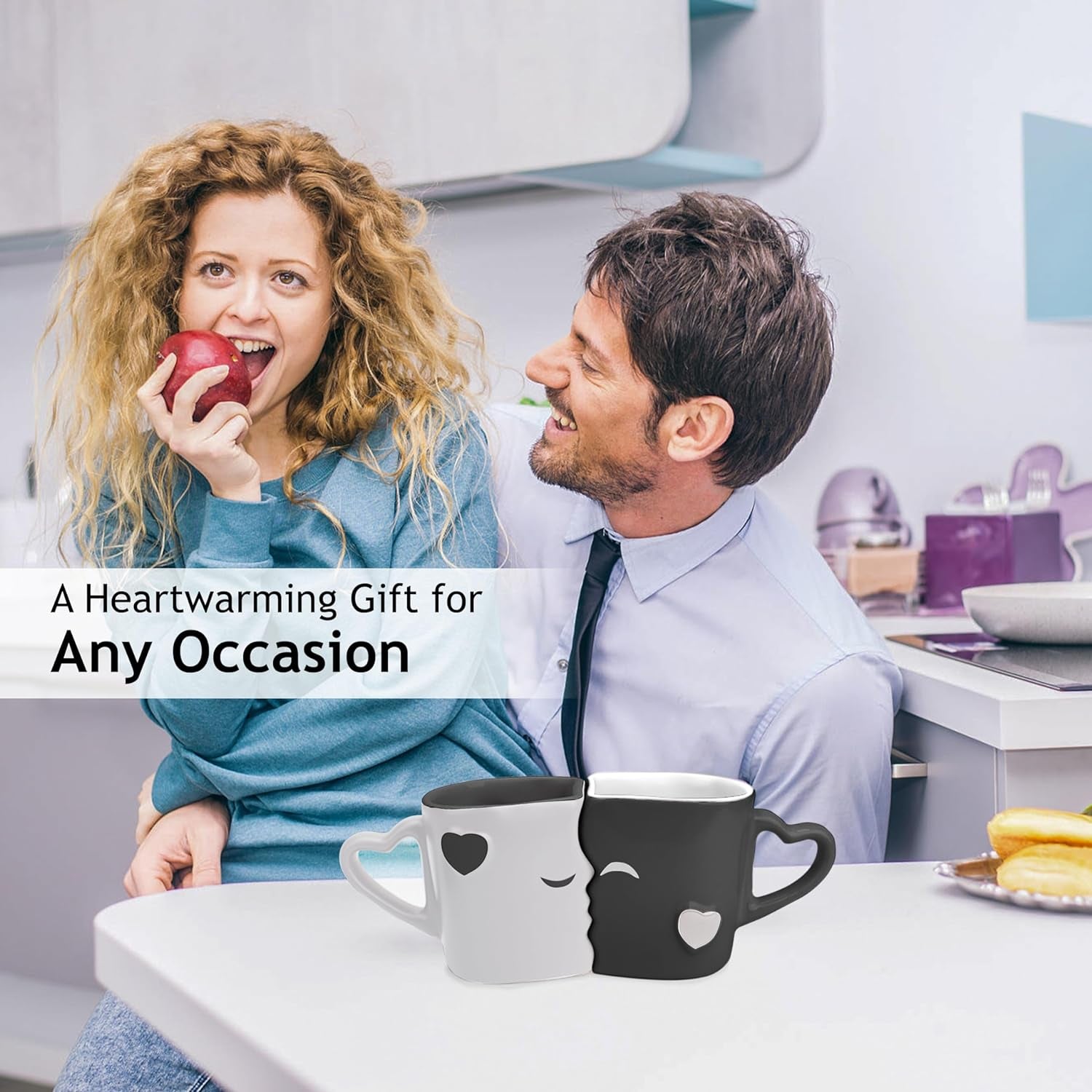 Ceramic Kissing Coffee Mugs Set with Gift Box (Gray)