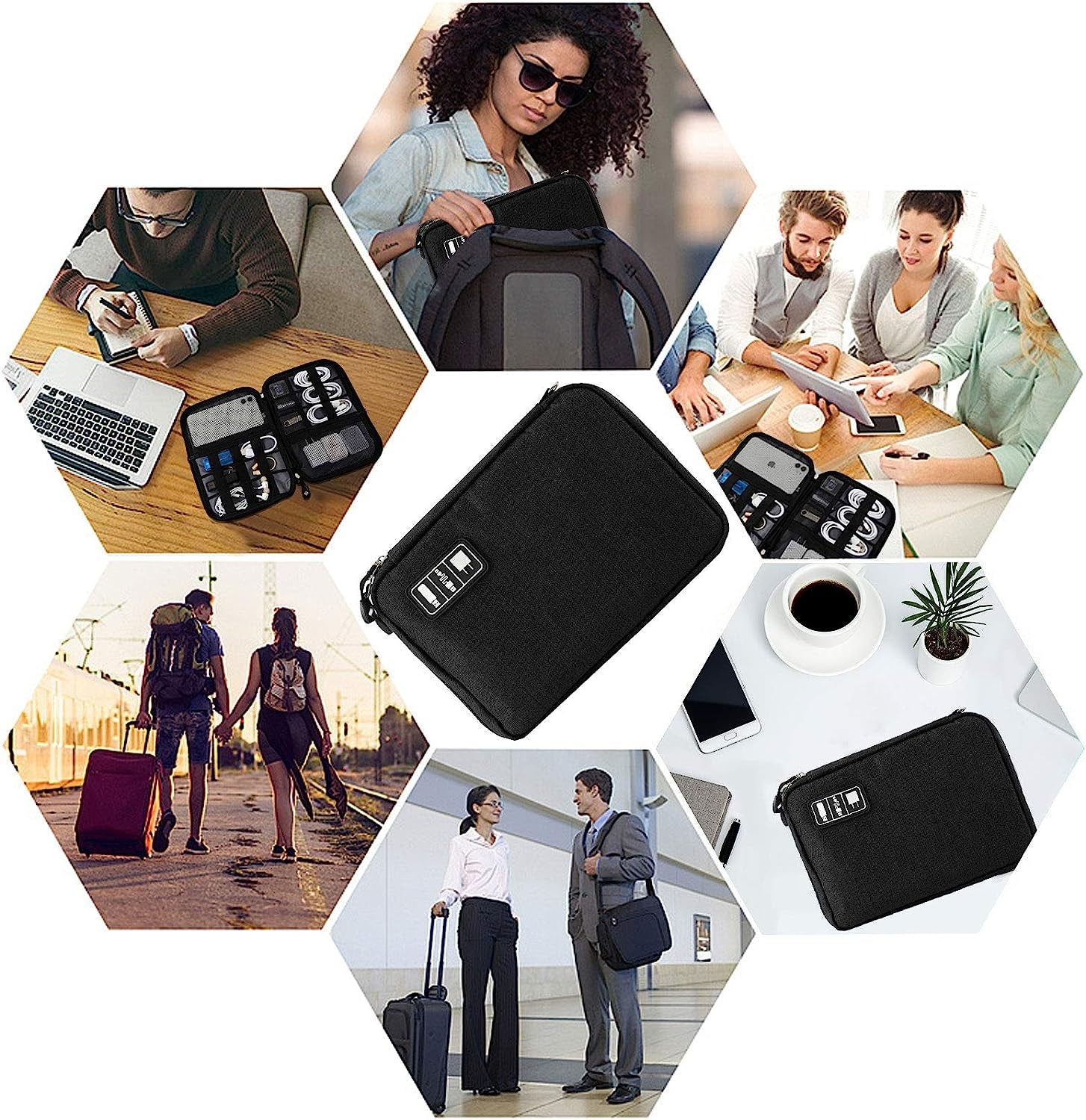Travel Cable Organizer Bag | Waterproof Electronics Accessories Case with 5 Cable Ties (Grey)