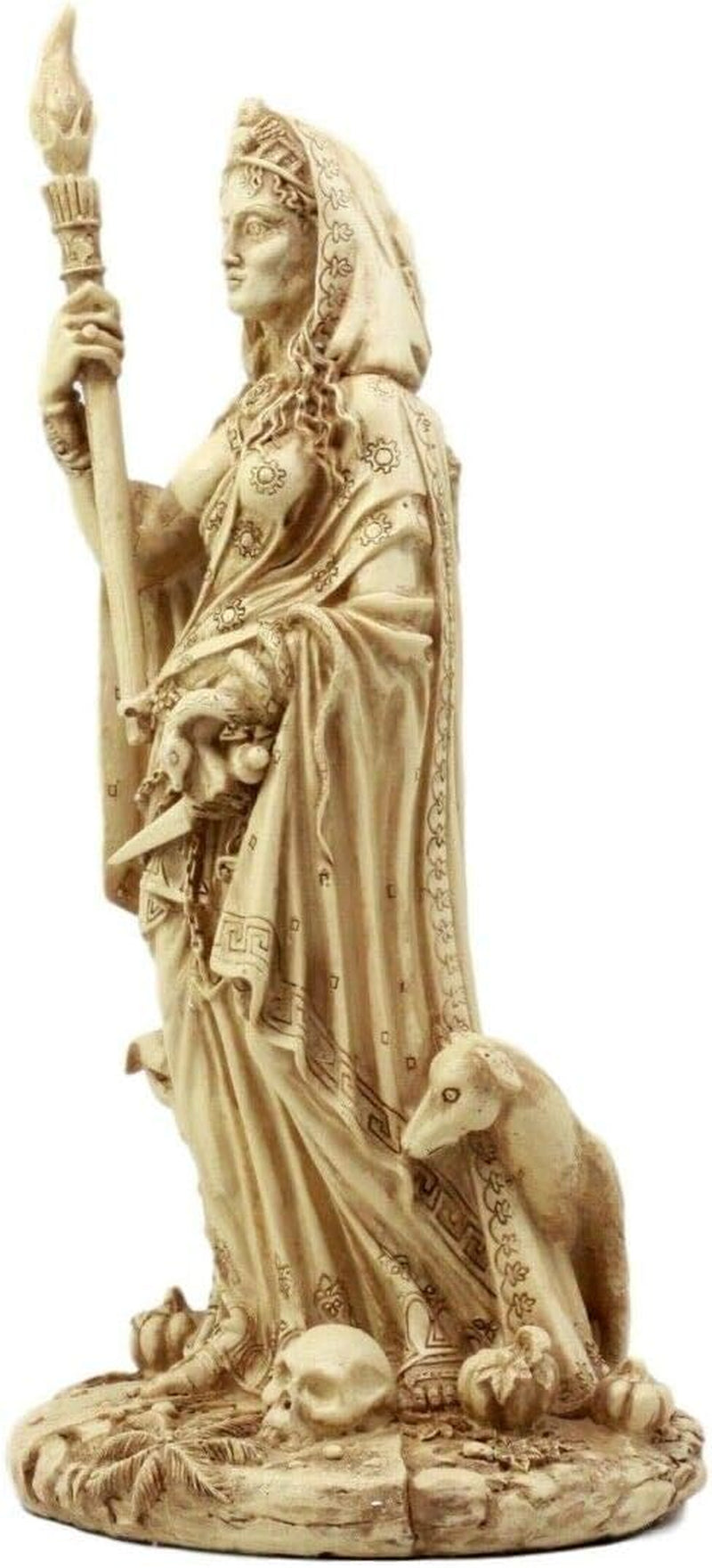 Hecate Statue | Greek Goddess of Magic & Witchcraft with She-Dogs Figurine (Ivory Beige)