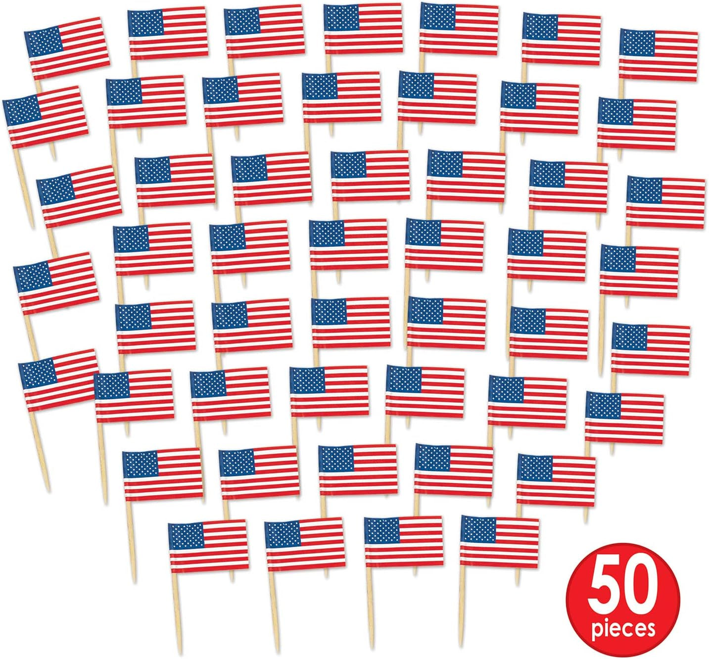 Mini US Flag Picks | Patriotic Toothpick Flags for Party Decor, Cupcakes & Appetizers (Packaged)