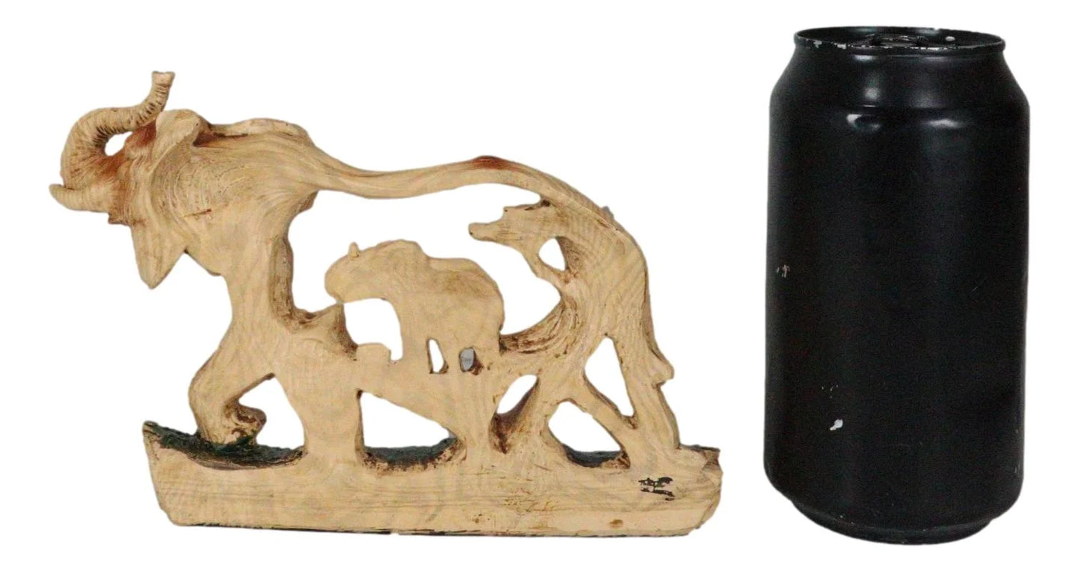 Faux Wood Elephant Family Garden Statue 4.5 Inch