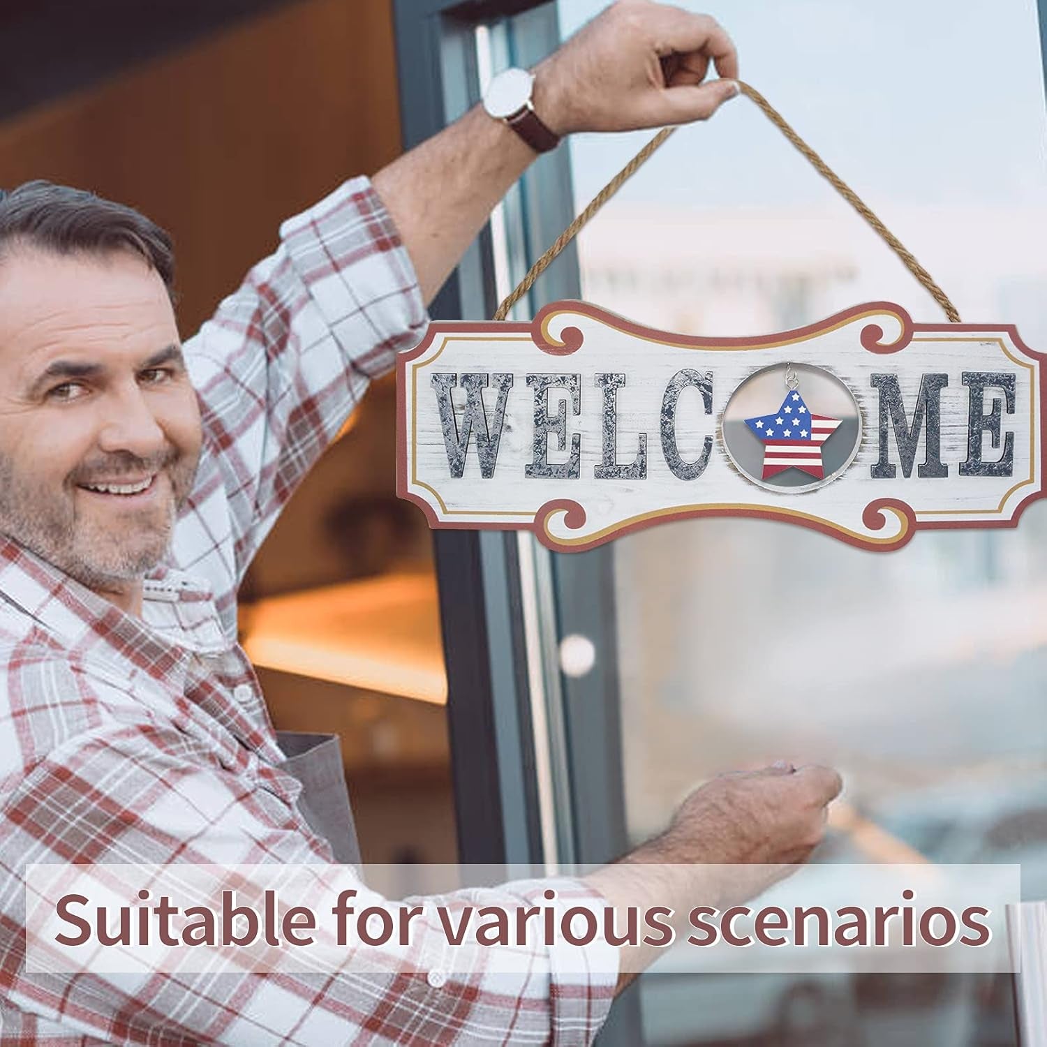Wooden Interchangeable Welcome Sign with Wreath & Hardware (4.38" x 6.57")