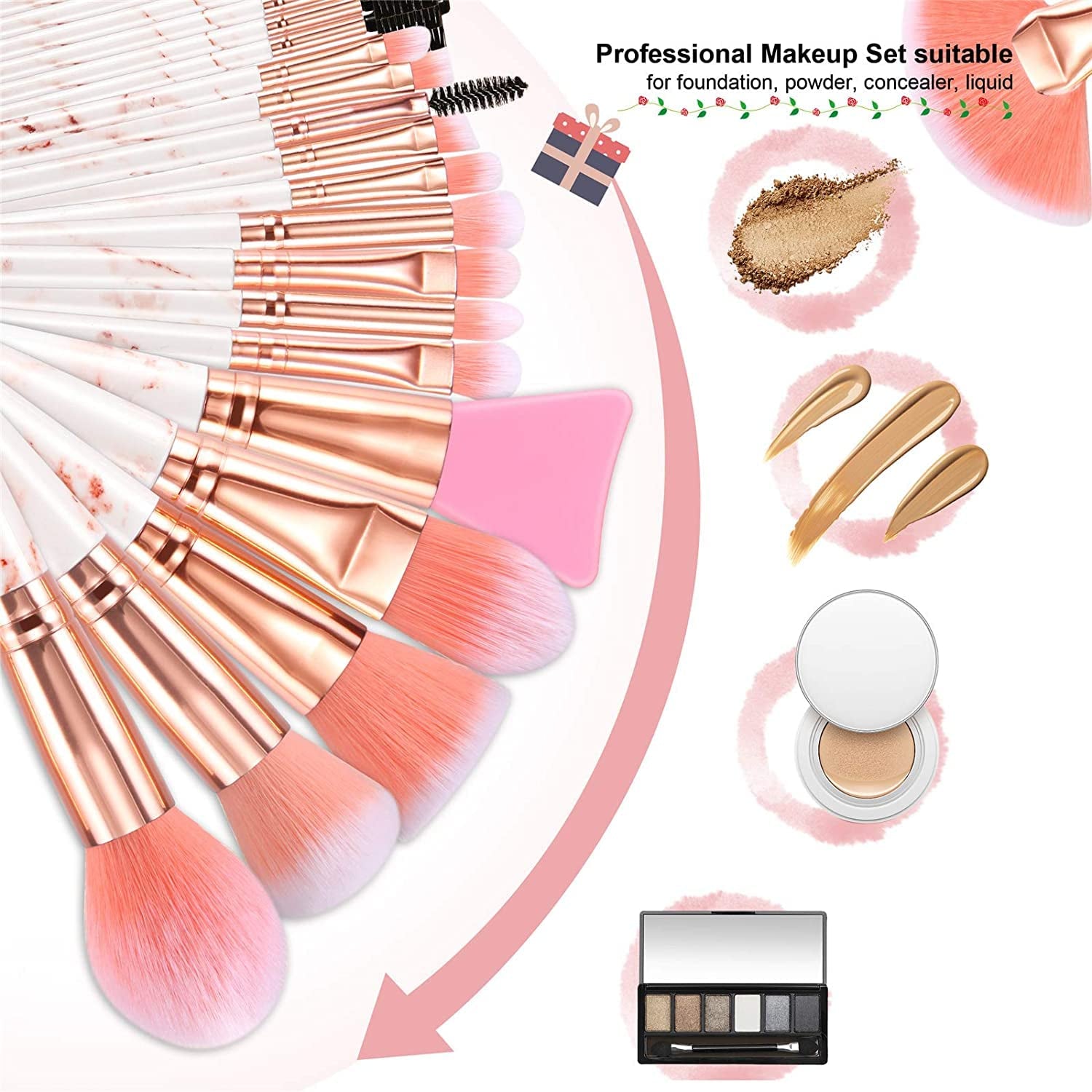 16PCS Professional Makeup Brushes Set | Marble Handle with Sponge Blenders & Tools