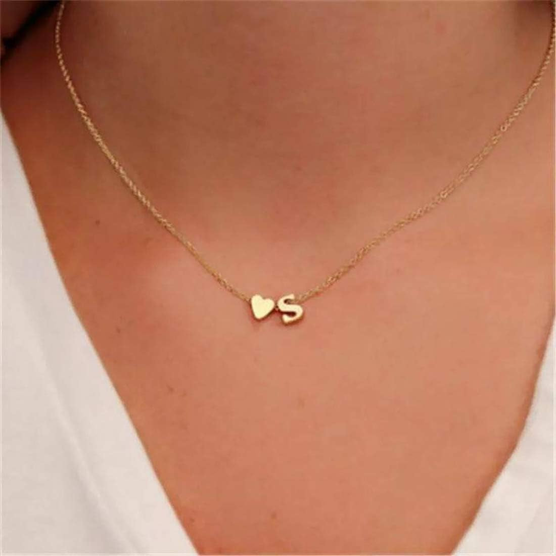 18K Gold-Plated Initial Heart Necklace | Personalized Monogram Pendant for Women