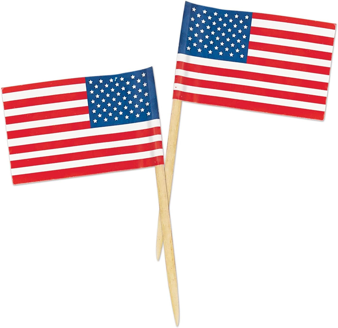 Mini US Flag Picks | Patriotic Toothpick Flags for Party Decor, Cupcakes & Appetizers (Packaged)