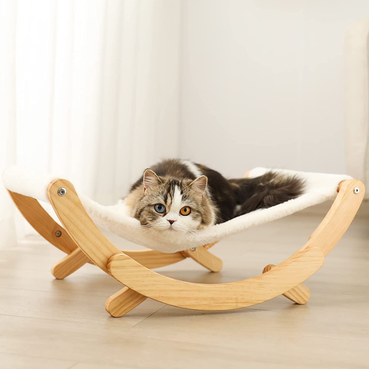 New Moon Cat Hammock | Elevated Swing Chair Bed for Cats & Small Dogs (White)